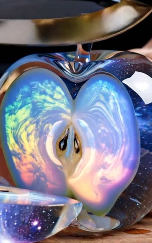 Cutting glass galaxy fruit INSANELY SATISFYING 🙌 #oddlysatisfying #satisfying #asmr #aiasmr #fypシ゚v — AI fruit video by @renderedrelief