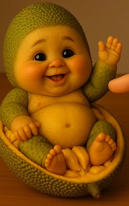 Cute baby jackfruit gets tickled and bursts out laughing 😂🍈 #cutebaby #babyjackfruit #funny #babyc — AI fruit video by @purecuteness42