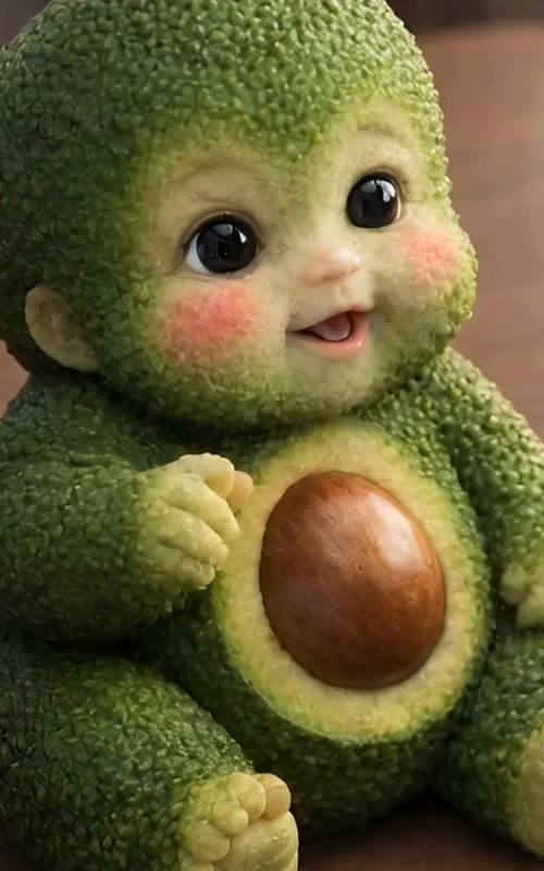 baby avocado #咀嚼音asmr #ASMR #babyfruit #ia #咀嚼音  — AI fruit video by @pommelomelo1