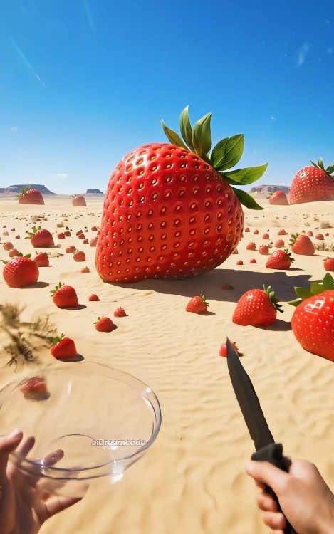 You’re stranded in the desert for three days, what giant fruit would you choose? Banana 🍌 apple 🍏  — AI fruit video by @aidreamcode