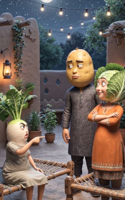 Aloo_talking_to_wives #vegetables #ai #story ##fyp #viral #foryoupage — AI fruit video by @asif3danimation