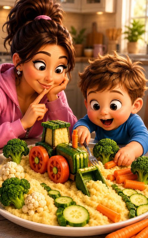 Mom found a way to make vegetables disappear 😅🥦🚜 When your toddler refuses vegetables, sometimes  — AI fruit video by @glam_mom_official