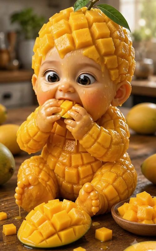 Cute mango baby tasting their own fruit taste #fruitbabies #fruitbabydancing #foryou #kidsstories #b — AI fruit video by @fruit_dancing3