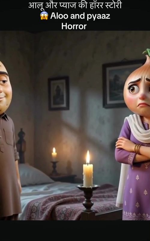 आलू और प्याज की हॉरर स्टोरी 😱 Aloo and pyaaz Horror Story 😱 | Aloo , Pyaaz and Karela Ai vegetable — AI fruit video by @hindi.cartoon06
