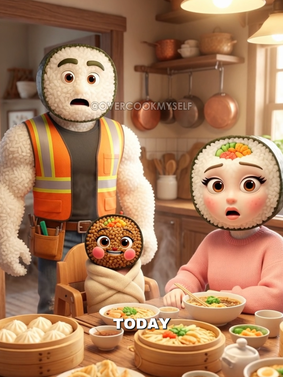 Fried Ricio's Baby with Sushia Sushiro, Fried Ricy, Ai Food, Ai fruit story #aistory #animatedstory  — AI fruit video by @overcookmyself
