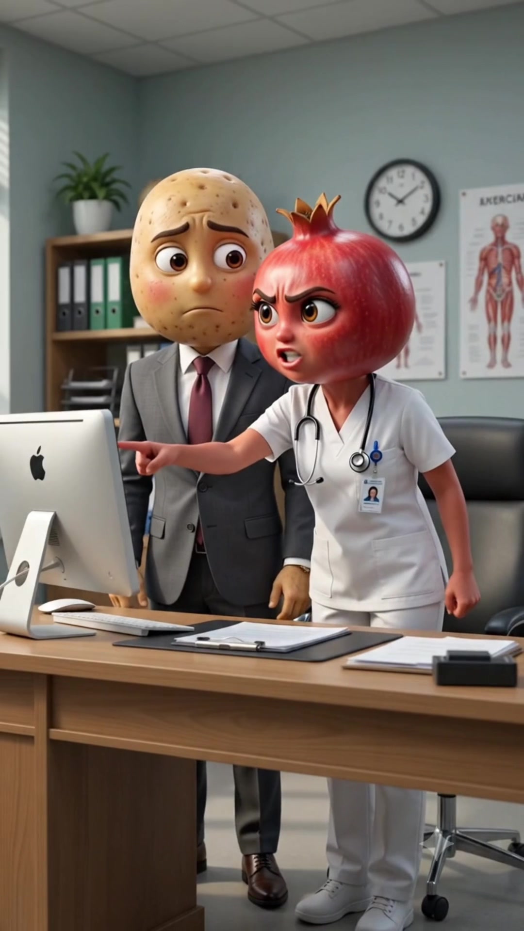 Part 4 | Vegetable character fake doctor story 🍎🍆🥔 #aloo #aloohospital #exposedstory #vegetablest — AI fruit video by @quickerthings