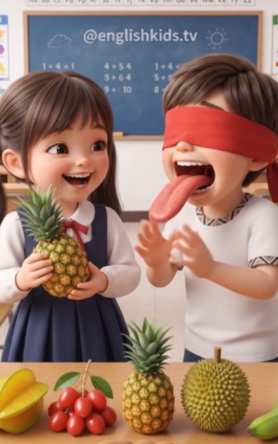 Learn Fruits with Funny Taste Test! 🍍😆 English for Kids #learnenglish #englishforkids #learnfruits — AI fruit video by @englishkids.tv