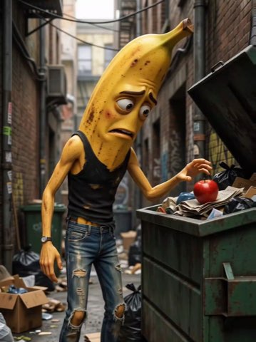 He was very skinny until he found the apple that changed his life forever...  #foodstory #viral #fru — AI fruit video by @jliolemos71