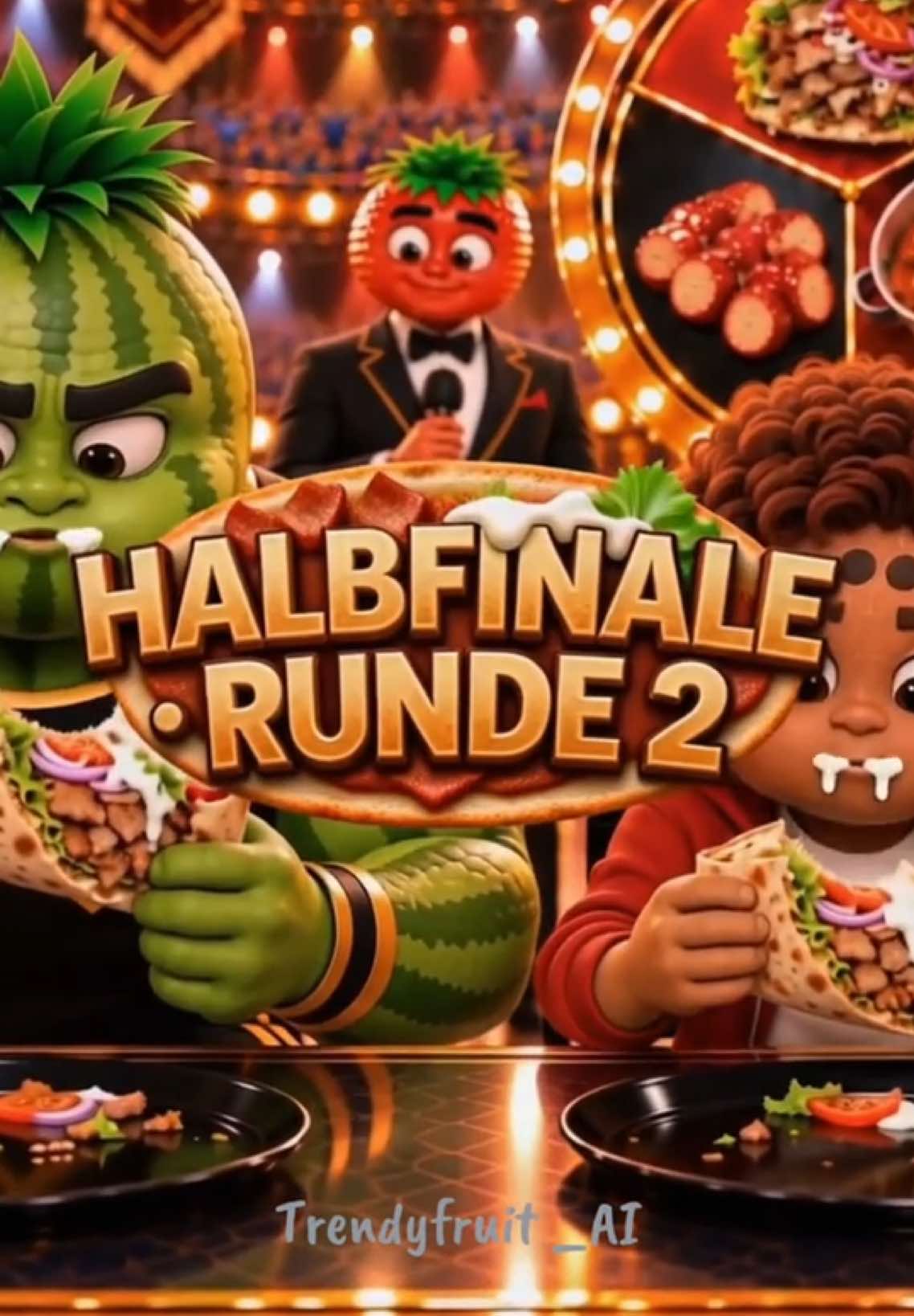 Halbfinale, Runde 2: Wettessen um eine halbe Million – der Junge ist noch lange nicht satt! 🥥🏆 | P — AI fruit video by @trendfruit_ai