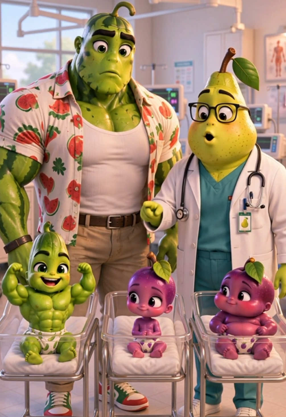 Frutidrama Frutinovelas - Sandia y mango 🥭 tuvieron 3 hijos Uno de ellos es fuerte, otro llenito y  — AI fruit video by @frutisanimada