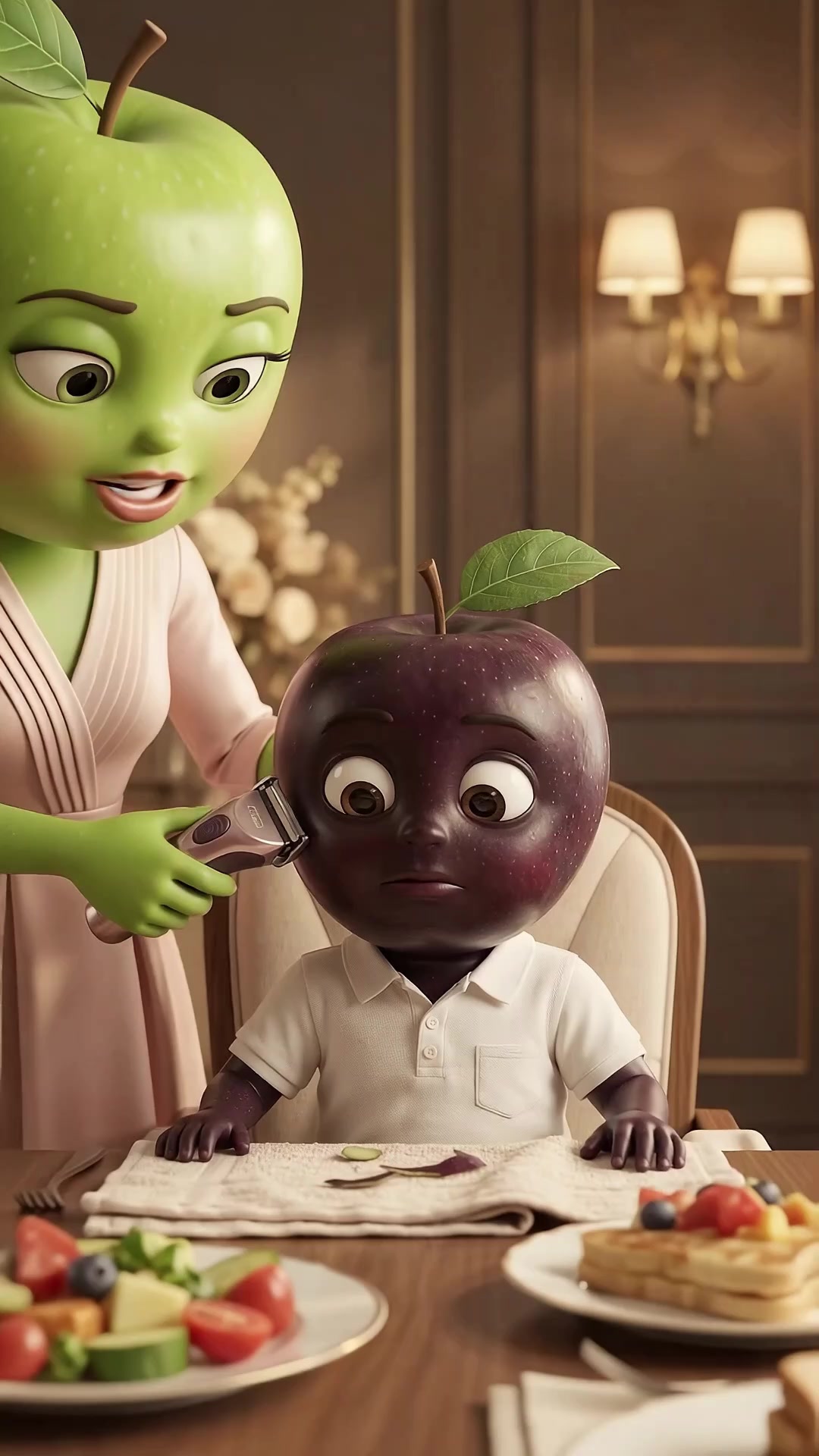 She shaved 🪒 him up #plottwist #aivideos #aistory #sadstory #emotionalstory — AI fruit video by @justinbig03