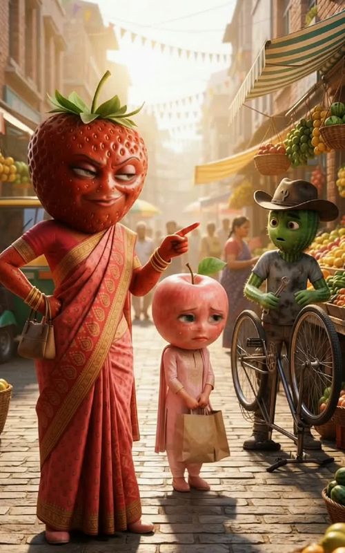pink apple have good fate then her anut daughter #aifruits video #unitedstates  — AI fruit video by @fruits_storiesai