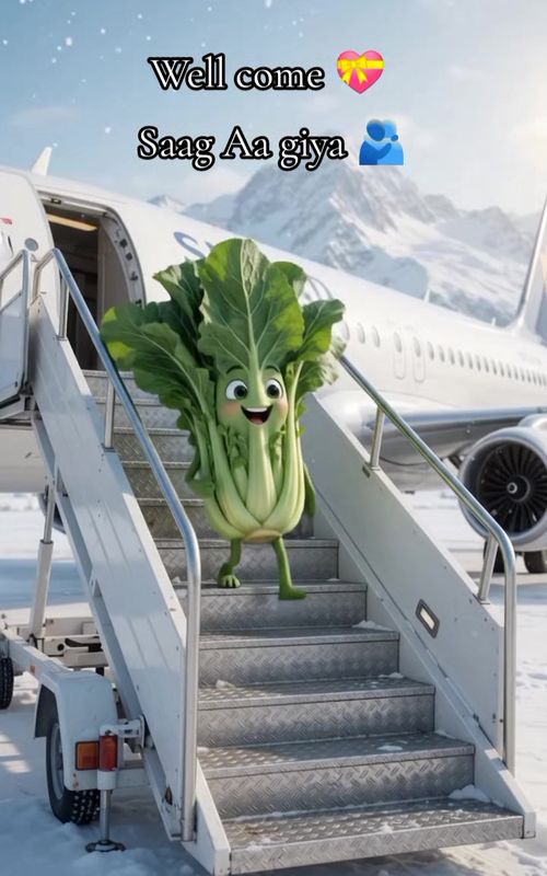 Well come 💝🫴🎁 ۔ 🌿 Saag Welcome Ceremony ✈️ Saag Arriving By Airplane ❄️ Winter Vegetables Welcom — AI fruit video by @aibaby518