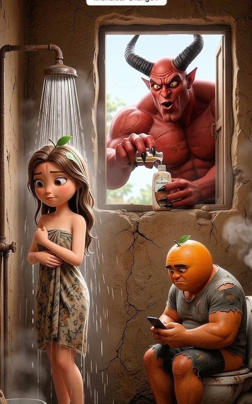 Le diable mélange quelque chose dans le shampoing de la femme de Monsieur Orange ! #fruitdrama #frui — AI fruit video by @mrhulkworld5